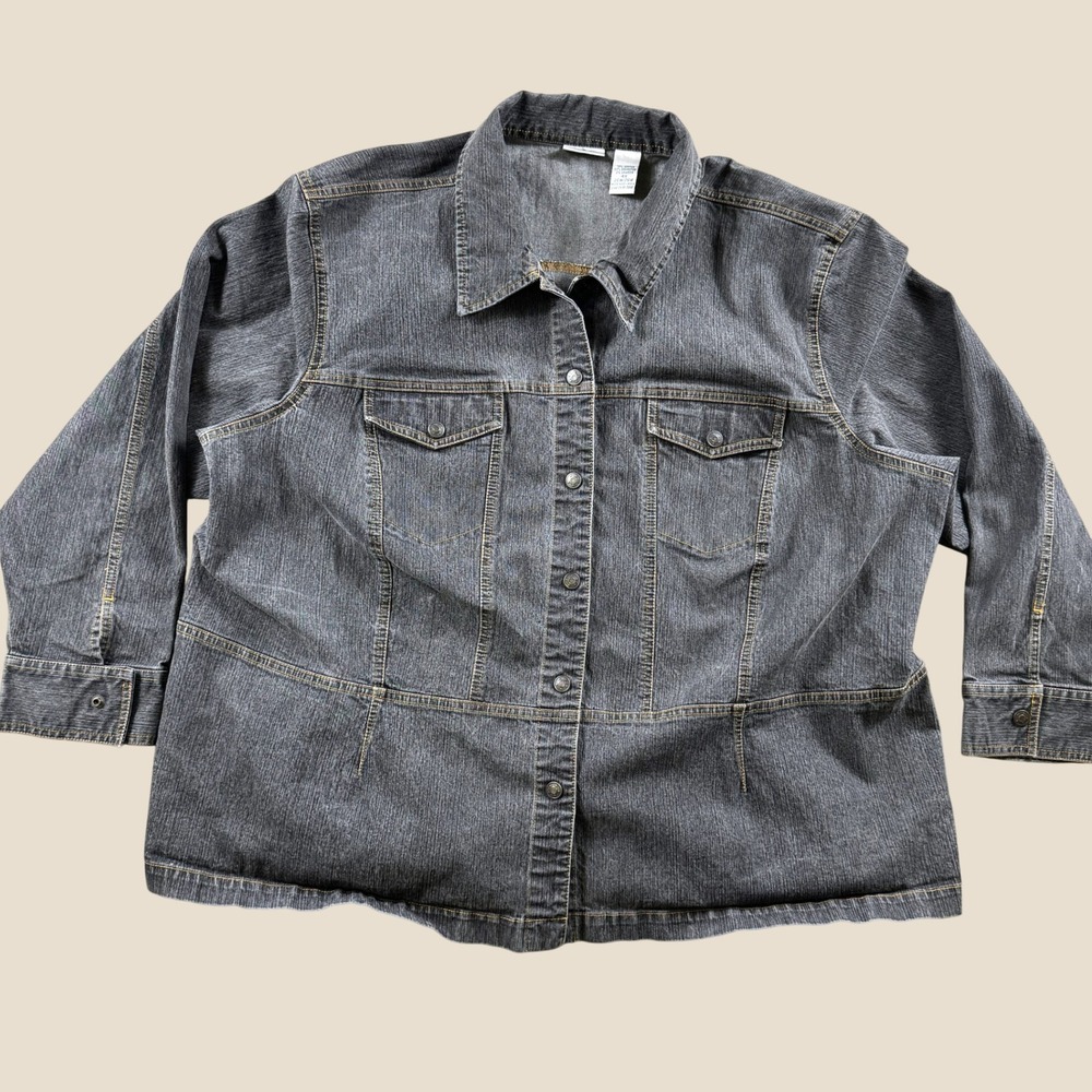 Vintage BCI Clothing Denim Jacket Women 4X Gray Casual Button Up Stretch Coat